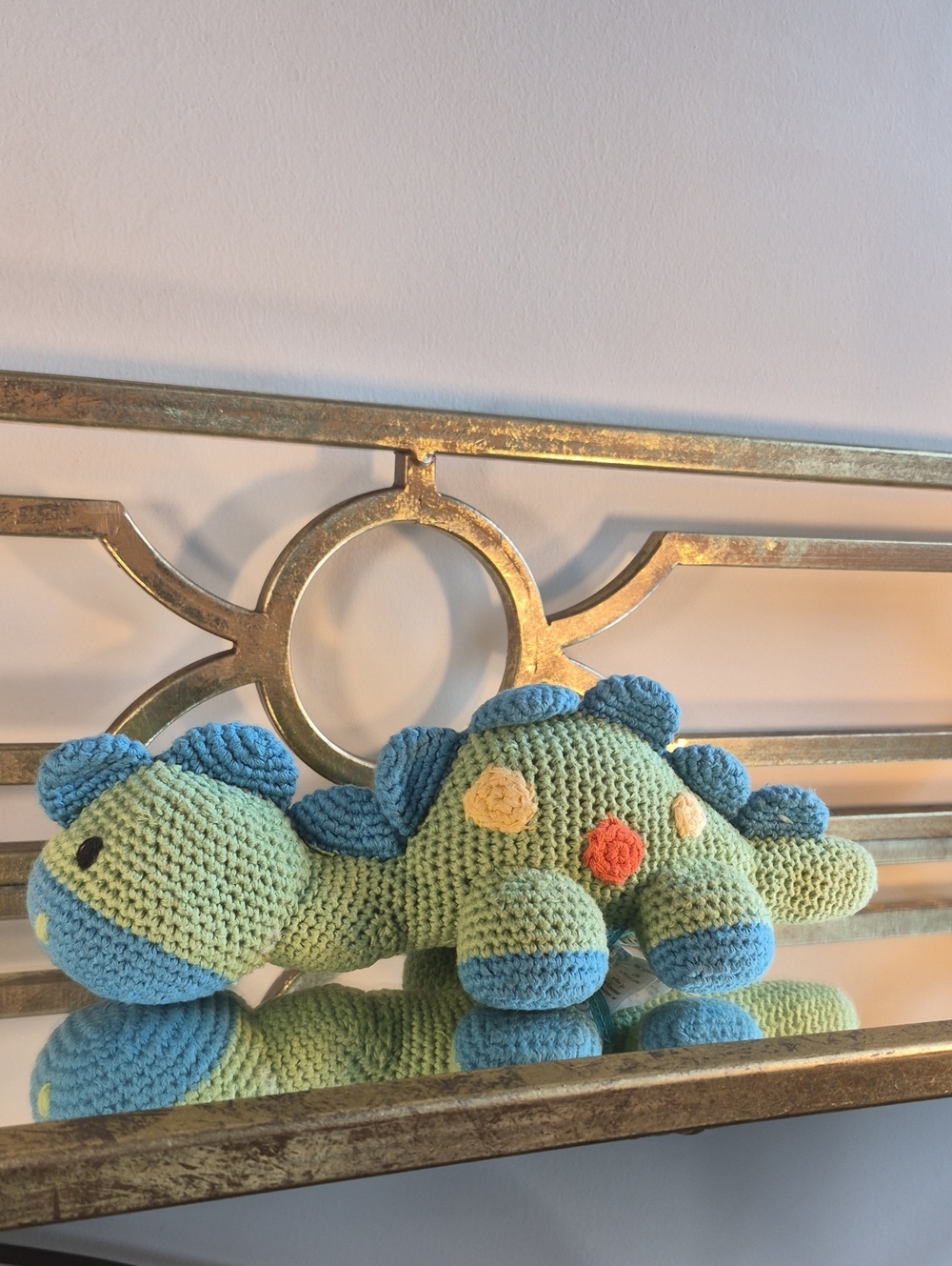 Pebble Handmade Dinosaur baby, 10", Green Multi.